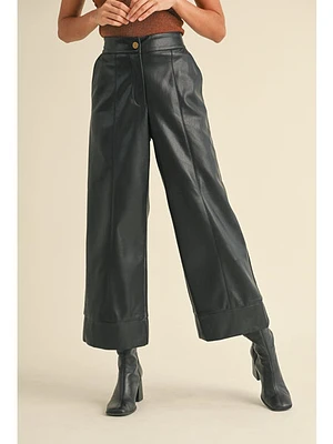 Miou Muse Pleather Dakar Wide Leg Pants Black