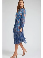 Current Air Mandarin Collar Dress Blue Multi