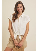 February Emma Cotton Gauze Button Down Off White