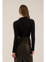 The Workshop Lindsay Collared Long Sleeve Bodysuit Black