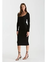 The Workshop Adira Scallop Rib Knit Dress Black