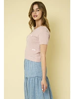 Gilli Romance Ribbon Short Sleeve Sweater Blush