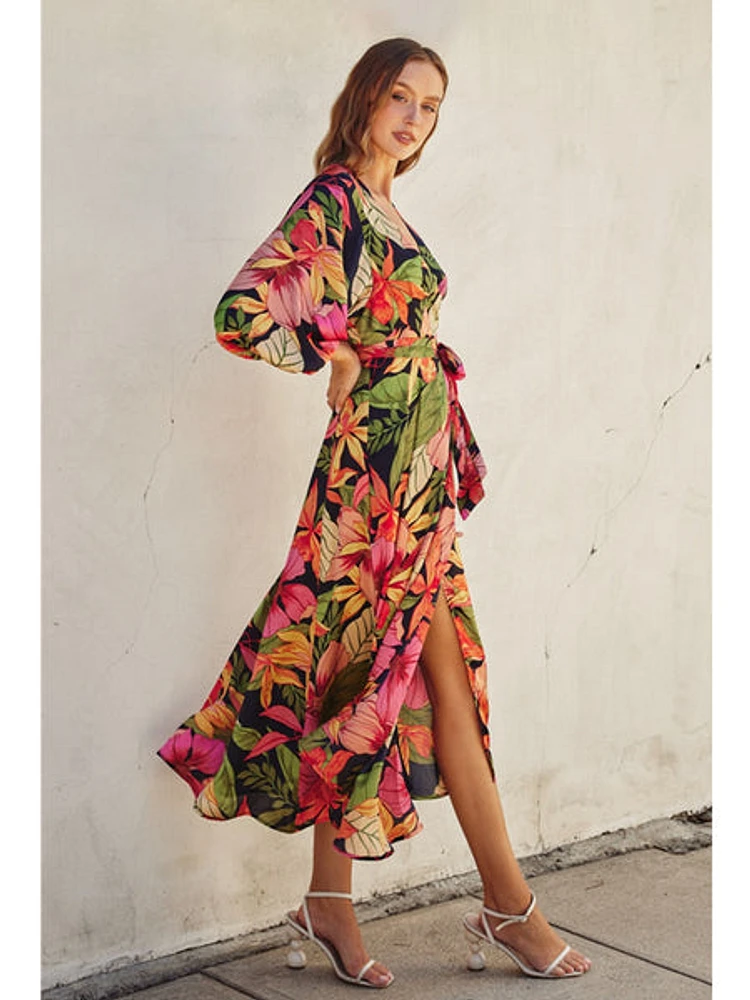 Dress Froum Sally Picture Perfect Satin Maxi Wrap Oceania Garden