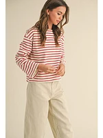 Miou Muse Twiggy Stripe Long Sleeve Top In White Red