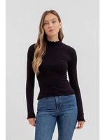 The Workshop Leena Lettuce Trim Knit Top Black