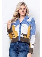 Taelynn Mara Cozy Horse Knit Cardigan Chambray