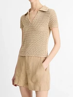 Vince Macramé Cotton Polo Sweater Pale Nut