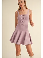 Mable Hazel Bow Detail Fit and Flare Knit Mini Dress In Mauve