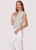 Lost+Wander Dazzling Bloom Ruffle Blouse In Light Blue Floral