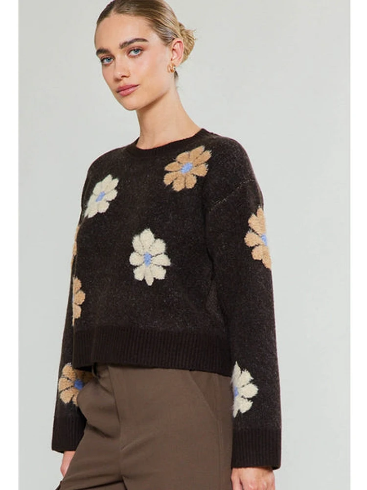 Current Air Vanna Flower Motif Sweater Brown