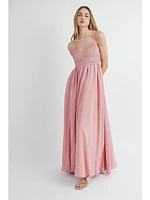 Mable Ambrose Crochet Cami Bodice Maxi Dress Dusty Rose