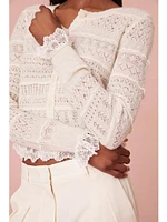 LoveShackFancy Norden Wool Embroidered Lace Cardigan In Cream