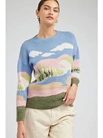 Current Air Meadow Round Neck Sweater In Blue Multi