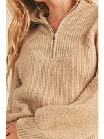 Up Clothing Sana Half Zip Sweater In Khaki