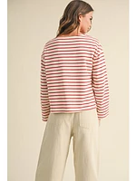 Miou Muse Twiggy Stripe Long Sleeve Top In White Red