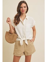 February Emma Cotton Gauze Button Down Off White