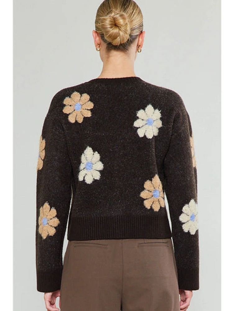Current Air Vanna Flower Motif Sweater Brown