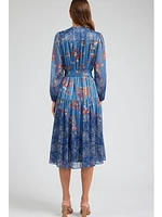 Current Air Mandarin Collar Dress Blue Multi