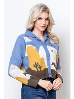 Taelynn Mara Cozy Horse Knit Cardigan Chambray