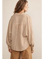 February Leona Button Down Stripe Shirt Brown