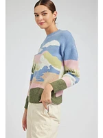 Current Air Meadow Round Neck Sweater In Blue Multi