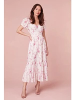 LoveShackFancy Angie Cotton Midi Dress Warm Pink Cloud