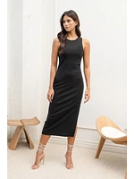 The Workshop Abby Side Slit Round Neck Tank Midi Dress In Black