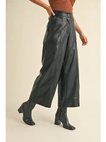 Miou Muse Pleather Dakar Wide Leg Pants Black