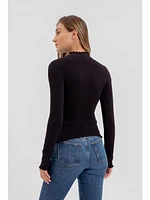 The Workshop Leena Lettuce Trim Knit Top Black