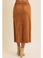 In February Bianca Suede Midi Skirt With Back Slit In Caramel