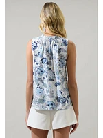 Sugarlips Wrenley Garden Floral Blouse White Blue