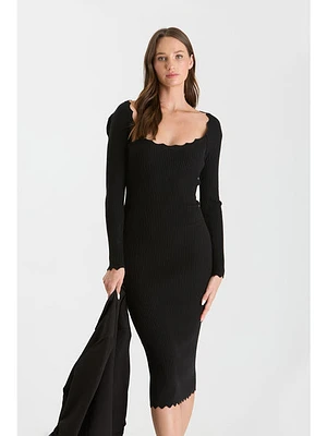 The Workshop Adira Scallop Rib Knit Dress Black