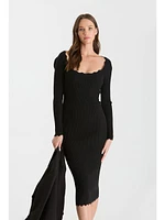 The Workshop Adira Scallop Rib Knit Dress Black