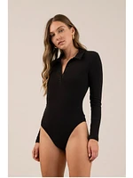 The Workshop Lindsay Collared Long Sleeve Bodysuit Black