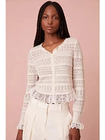 LoveShackFancy Norden Wool Embroidered Lace Cardigan In Cream
