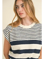 Miou Muse Paula Stripe Knit Top In Navy