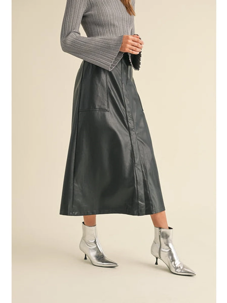 Miou Muse Thara Pleather A Line Skirt In Black