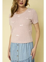 Gilli Romance Ribbon Short Sleeve Sweater Blush