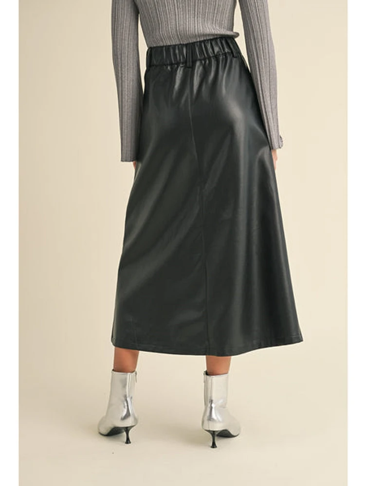 Miou Muse Thara Pleather A Line Skirt In Black