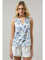 Sugarlips Wrenley Garden Floral Blouse White Blue