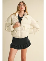 Mable Bianca Puffer Jacket With Ribbon Bow Ecru