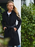 Mackage 2-in-1 Tailored Wool Coat With Sash Belt Nori