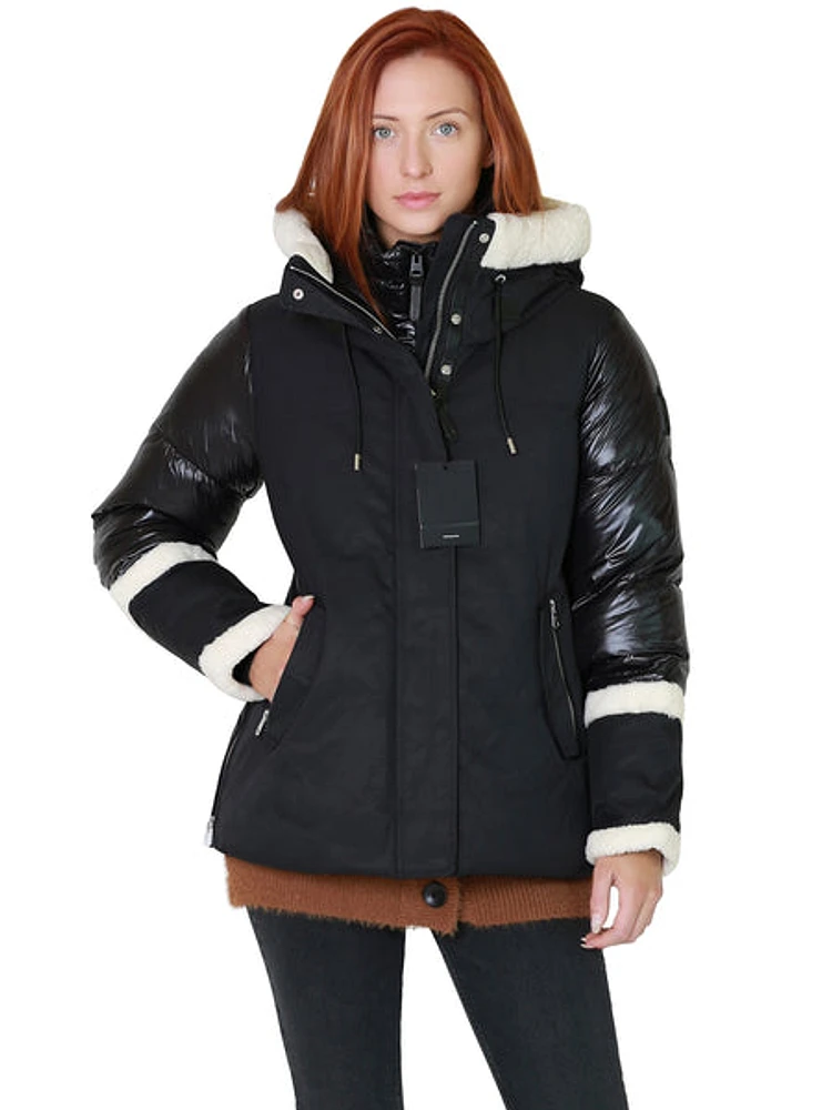 Mackage Cyrah Arctic Twill Down Jacket With Shearling Trim