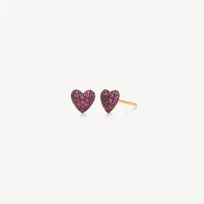 Ruby Heart Stud Earrings