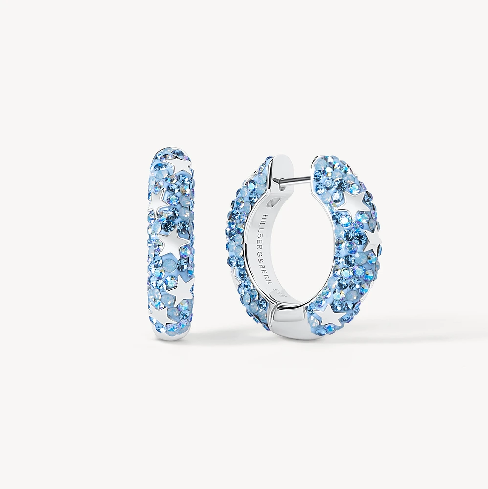 Denim Star Studded Medium Sparkle Hoop Earrings