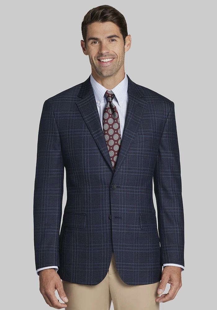 Men's Big & Tall Traveler Collection Tailored Fit Plaid Sportcoat at Jos. A. Bank, Blue/Navy, Size 54 Regular