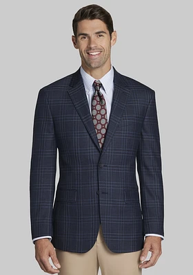 Men's Big & Tall Traveler Collection Tailored Fit Plaid Sportcoat at Jos. A. Bank, Blue/Navy, Size: 54 Regular