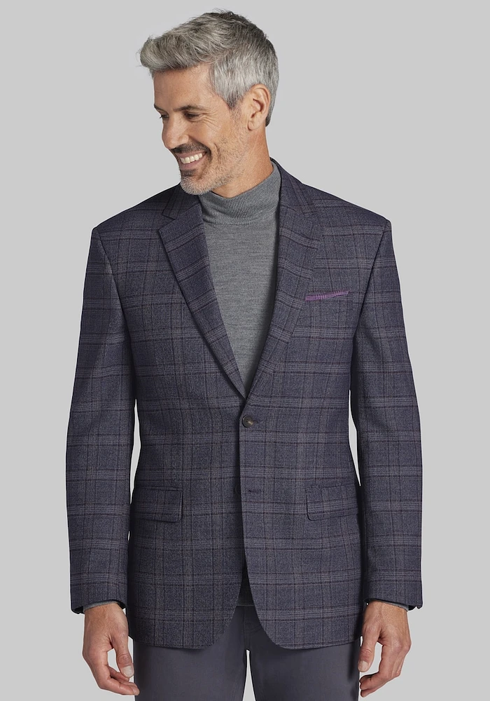 Men's Traveler Collection Tailored Fit Plaid Sportcoat at Jos. A. Bank, Burgundy,