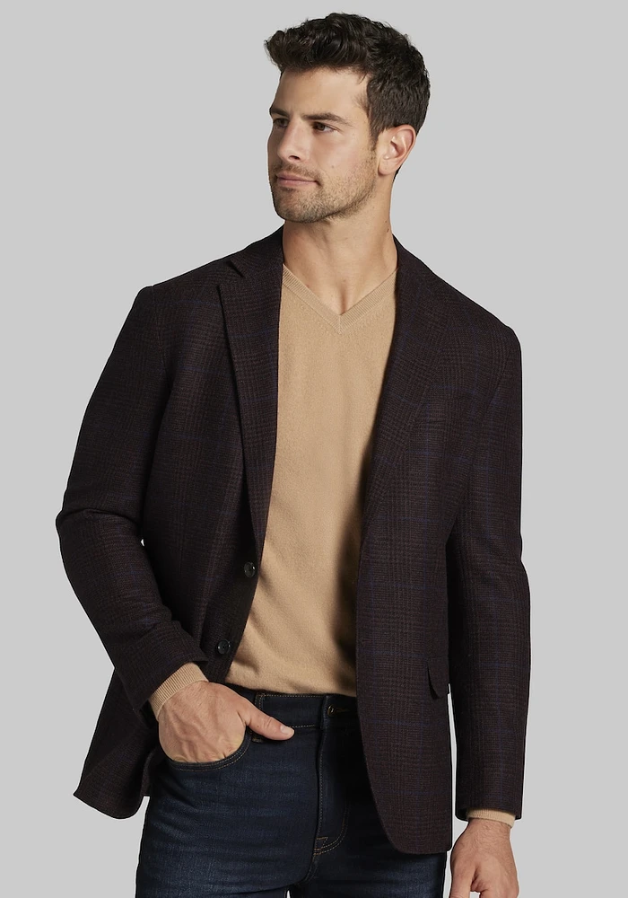 Men's Reserve Collection Cashmere Blend Tailored Fit Plaid Sportcoat at Jos. A. Bank, Burgundy,