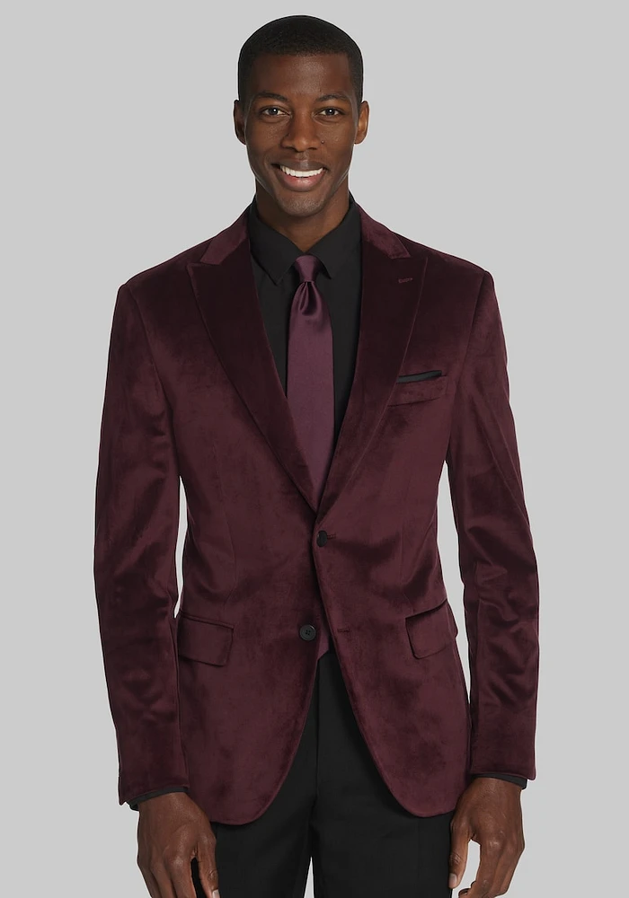 Men's Slim Fit Velvet Dinner Jacket , Wine, 48 Regular